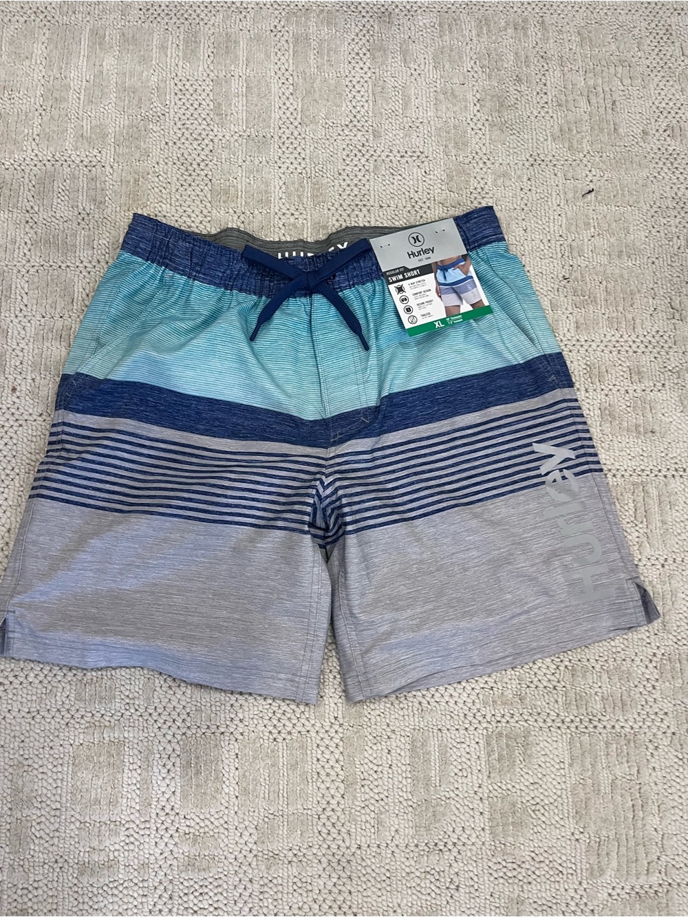 Hurley Men’s Aqua, Navy & Gray Striped Hybrid Shorts